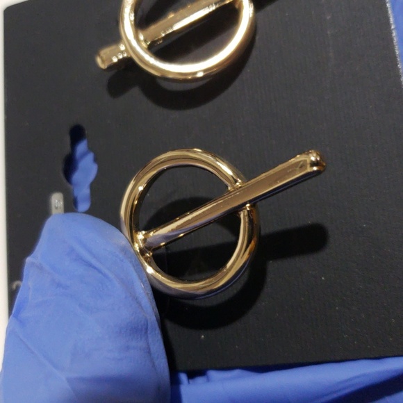 Modern Gold Tone Geometric Bar & Hoop Stud 1.5 Drop Earrings – Trendy Jewelry - Picture 8 of 9